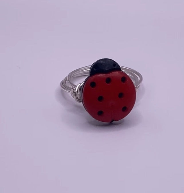 Ladybug button ring