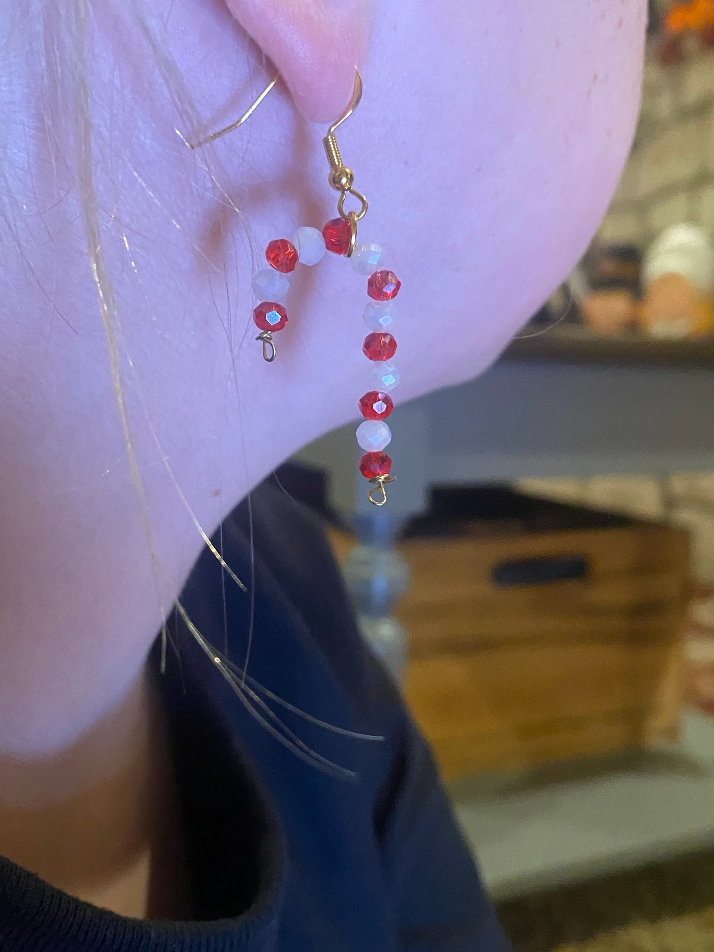 Beaded candy cane earrings