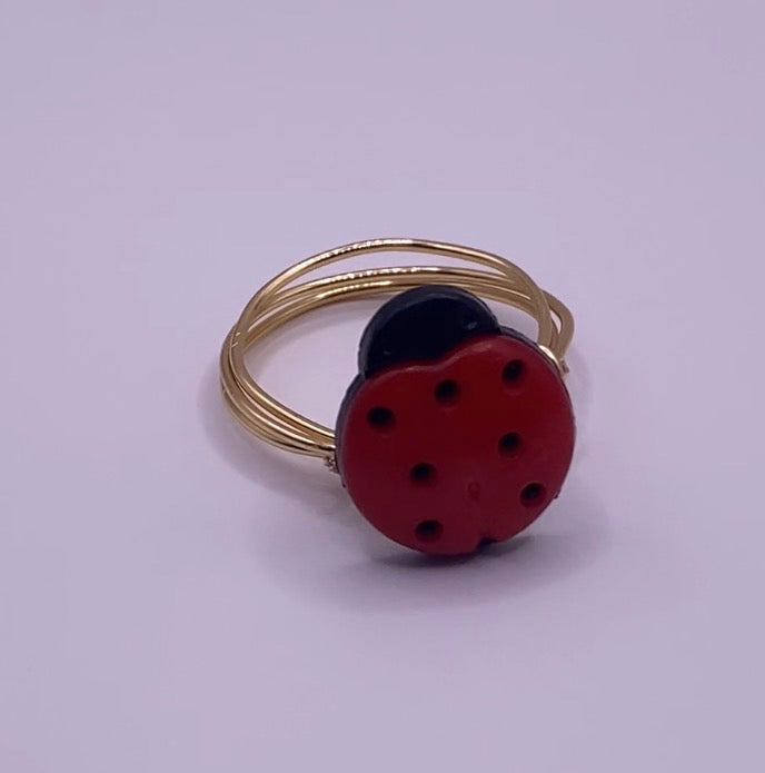 Ladybug button ring