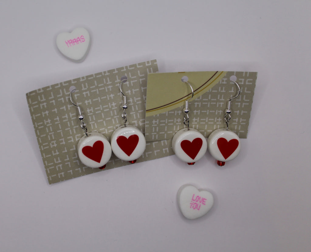 Red And White Heart Earrrings