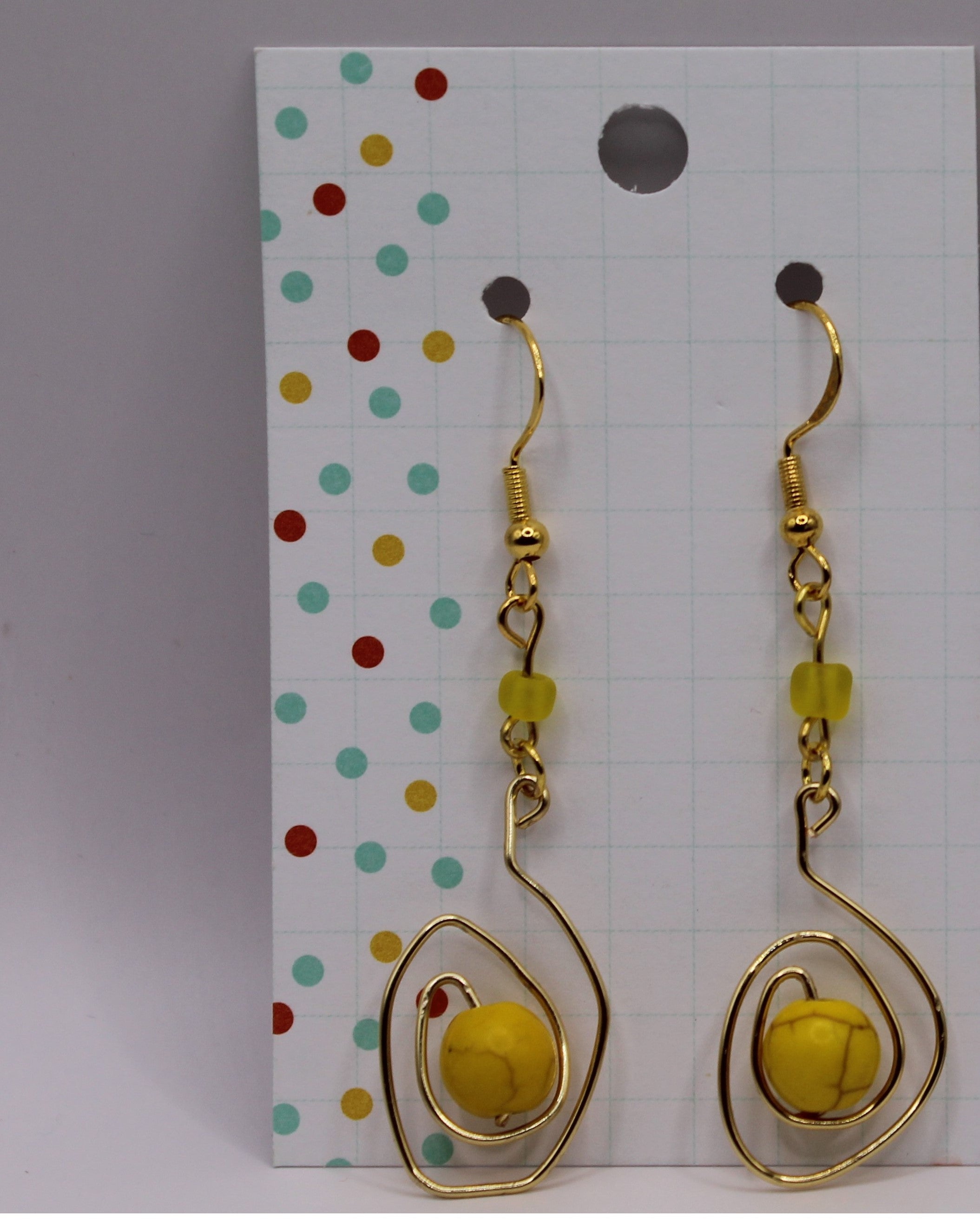 Yellow Bead Wire Earrings