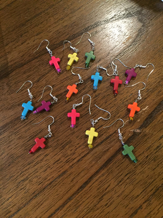 Colorful cross earrings